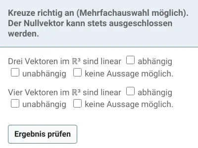 Koordinatengeometrie - Lineare Abhängigkeit und Unabhängigkeit