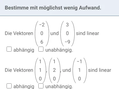 Koordinatengeometrie - Lineare Abhängigkeit und Unabhängigkeit