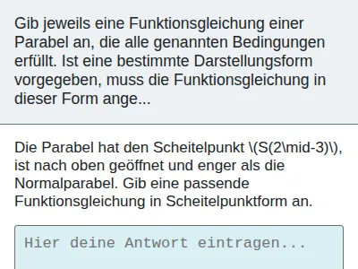 Quadratische Funktionen - einführende Aufgaben mit a≠1